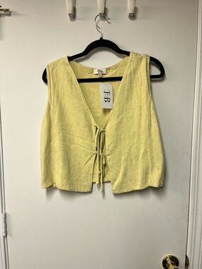 Yellow Tie-Front Linen-Blend Crop Top